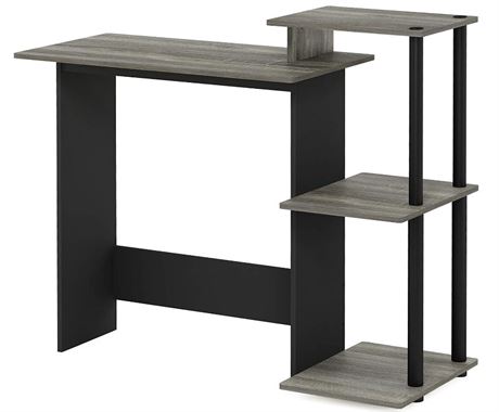 Furinno Efficient Computer Desk with Square Shelves, French Oak Grey/Black