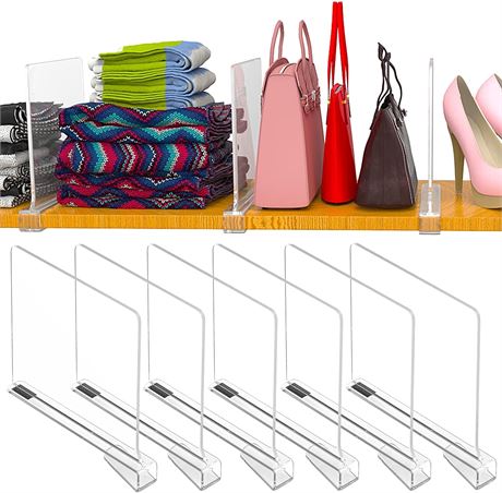 6 Pack Closet Shelves, Shelf Dividers, Clear Acrylic Shelf Divider