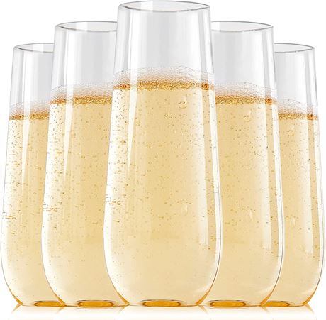 24 Pack Plastic Champagne Flutes 9 Oz Stemless Plastic Champagne Glasses