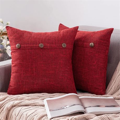 et of 2 Decorative Linen Throw Pillow Covers 18x18 Wine Red