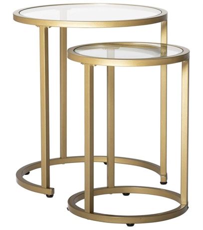 Studio Designs Home Camber 2Pc Metal Nesting End/Side Table Set in Gold