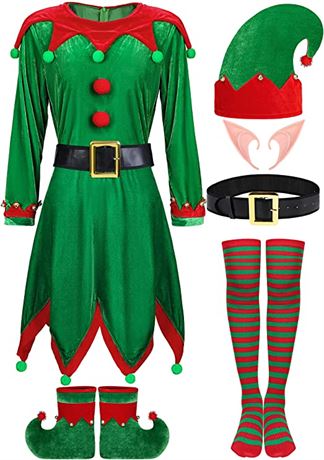 Women Christmas Elf Costume Set Velvet - Large