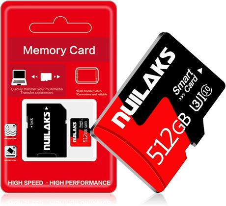 Nuilaks 512GB Micro SD Card Memory Card Class 10