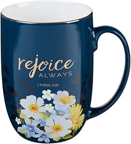 Christian Art Gifts Coffee Mug: Rejoice Always Floral