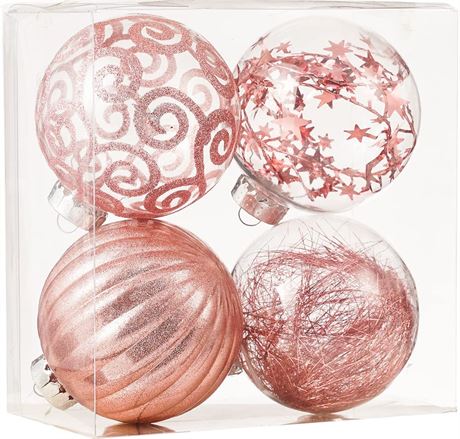 Large Clear Plastic Shatterproof Xmas Tree Ball Hanging (100mm/3.94",Rose Gold)