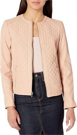 Cole Haan Women's Jewel Neck Quilted Leather Jacket - XL