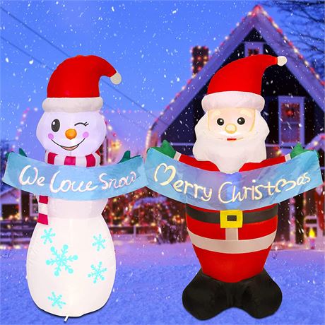 Juegoal Set of 2 Christmas Inflatables Lighted Santa Claus and Snowman