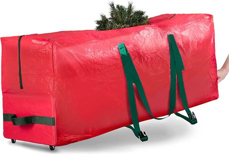 Christmas Tree Storage Bag Handles & Wheels Tear/Waterproof (7.5 Ft Red)