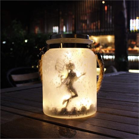 White Frosted Glass Hanging Jar Solar Lights Outdoor Decorative