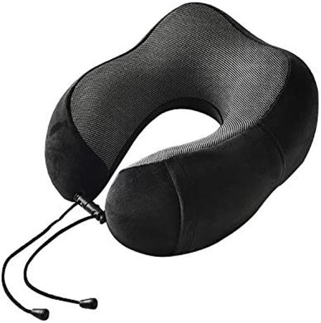 Travel Pillow 100% Pure Memory Foam Neck Pillow, Machine Washable (Black)