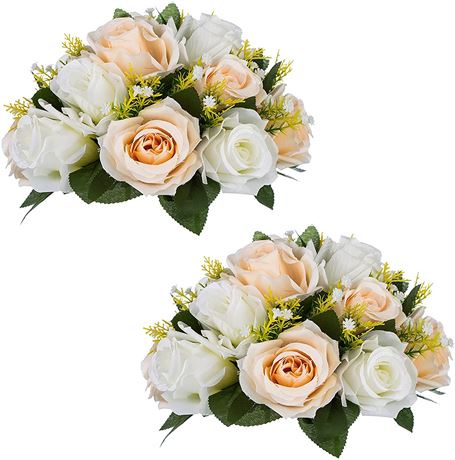 Pcs of 2 Fake Flower Ball Arrangement Bouquet (Champagne & White)