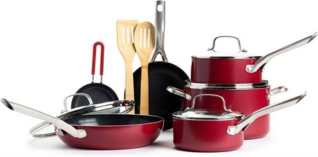 Red Volcano Textured Ceramic Nonstick, 12 Piece Cookware