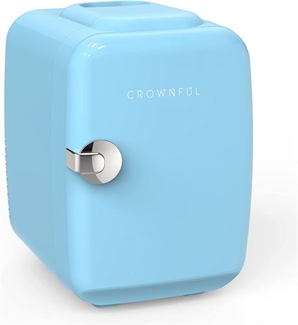 CROWNFUL Mini Fridge, 4 Liter/6 Can Portable Cooler and Warmer - Blue