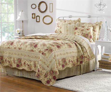 Greenland Home Fashions Antique Rose 100% Cotton Quilt Set, King