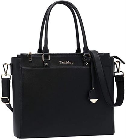 Baimay 17 Inch Women Laptop Work Tote Classic Briefcase, Black