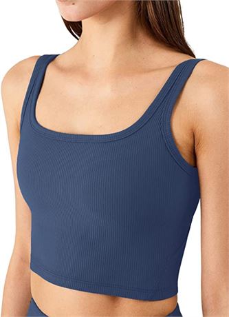 KIKIWING Women's Seamless Sports Bra Workout Crop Top, XL, Blue