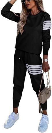 Women's Two Piece Striped Matching Tracksuit Jogger Set Medium