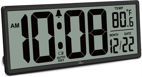 WallarGe 14.5'' Large Digital Wall Clock Battery Operated  Auto DST