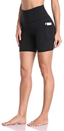 Colorfulkoala Women's High Waisted Biker Shorts with Pockets, Black, Size-M