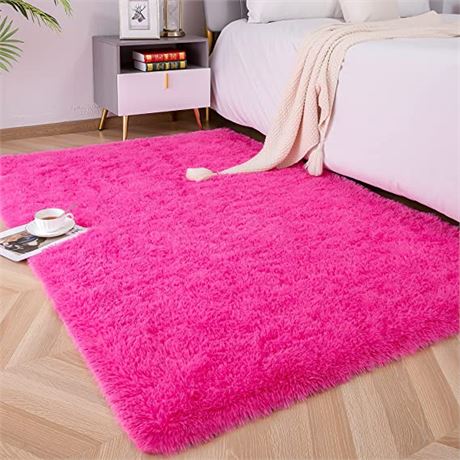 Foxmas Ultra-Soft Fluffy Area Rug, 5ft x 8ft, Hot Pink