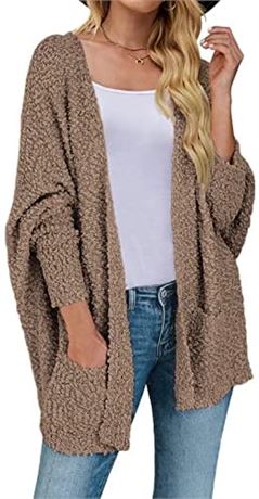 Women's Fuzzy Popcorn Batwing Sleeve Cardigan Sherpa Sweater