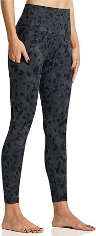 ZUTY 7/8 Workout Leggings for Women with Pockets, Size L, Black Camo Splinter