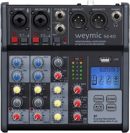 Weymic SE-40 Professional Mixer w/USB Drive XLR Microphone Jack,(4-Channel)