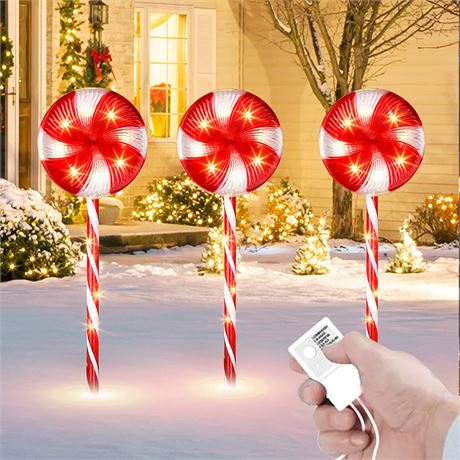 EAMBRITE 3PK Christmas Pathway Markers - Peppermint