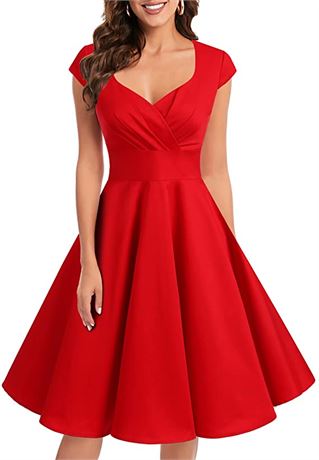 Bbonlinedress1950's Retro Vintage Cocktail Party Swing Dress, Red, 2X