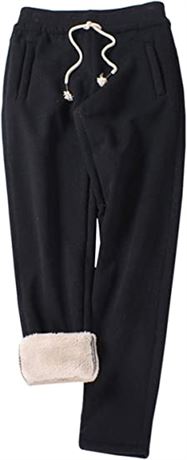 Women's Sherpa Lined Sweatpants - Medium Black