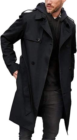 Men's Trench Coat Slim fit Double Breasted BeltedOvercoat X-Large