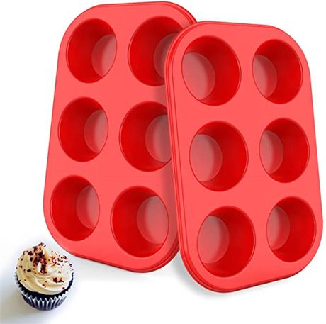 Aokinle Silicone Muffin Pan, Red, 2-Pack