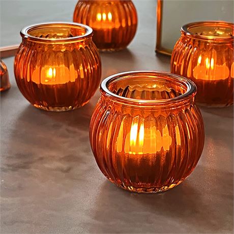 WDHODEC Amber Votive Candle Holders Set of 12 - Pumpkin