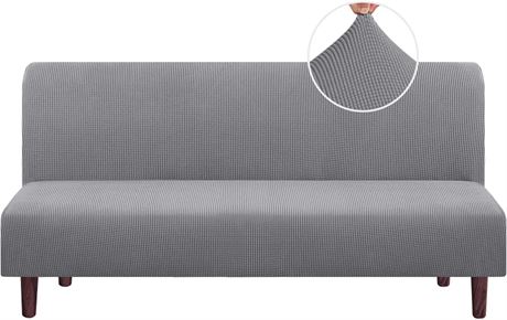 Stretch Armless Futon Cover Checked Pattern Jacquard (Futon, Dove)