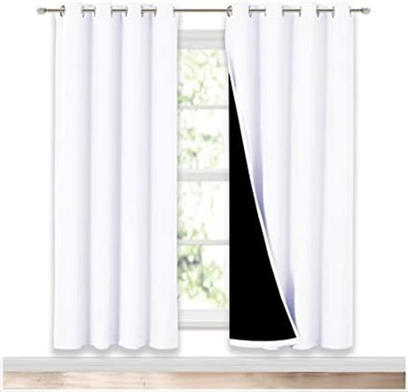 Nicetown 100% Blackout Window Curtain Panels, 72x52-Inch, White