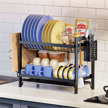 Dish Drying Rack for Kitchen Counter, 2-Tier