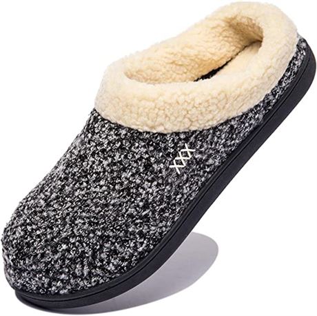 Men's Cozy Memory Foam Slippers - Black/Grey - Size 13-14