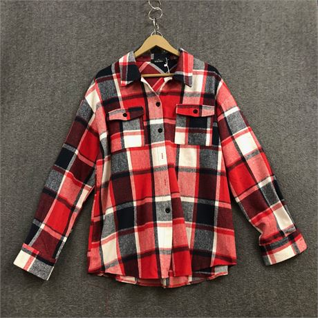 Trendy Queen Womens Red Flannel Shacket - Medium