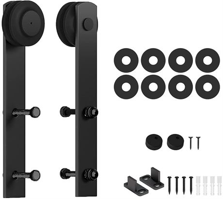 skysen Sliding Barn Door Hardware Roller Set Black (I Shape Hanger Set)