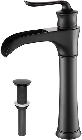 Farmhouse Matte Black Waterfall Bathroom Faucet for Vessel Sink