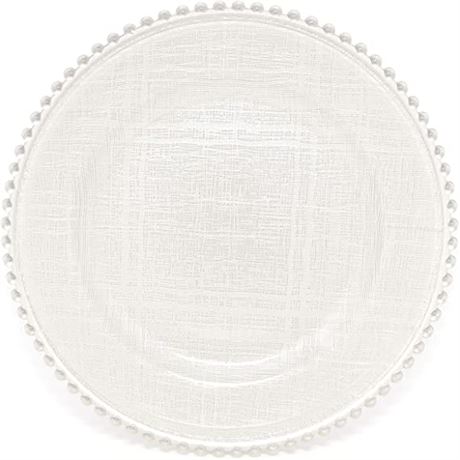 Pattern Glass Charger 12.6" Dinner Plate W/ Beaded Rim - Set of 4 - White