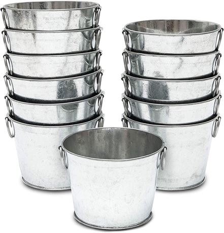 Juvale Mini Galvanized Buckets with Handles (4.5 x 3.5 in, 12 Pack)