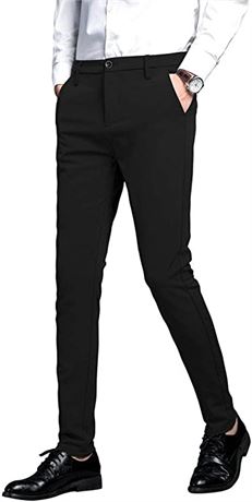 Plaid&Plain Men's Stretch Dress Pants Slim Fit - Black - 33Wx27L