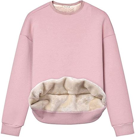 Winter Fleece Sherpa Lined Crewneck Pullover Sweatshirt - Medium