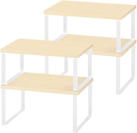 Counter Shelf Wood Stackable & Expandable, Set of 4, White Wood