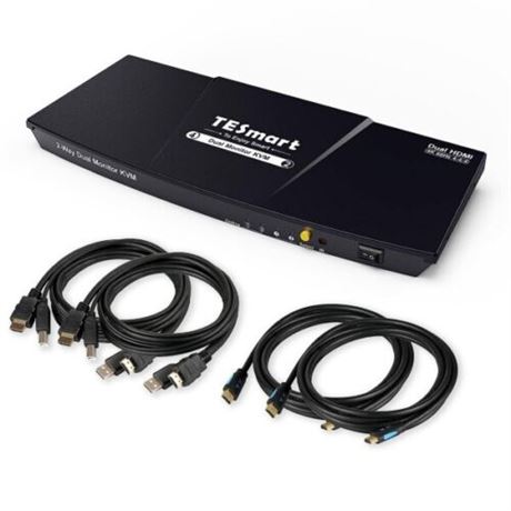 TESmart HKS0402A1U Black Silver HDMI 2 Way Dual Monitor Switch