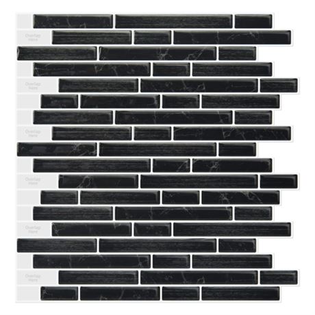 Homeart Peel & Stick Tile Backsplash, 6-Sheets, Black, Horizontal