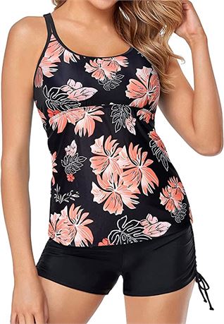 Yonique Womens Tankini Swimsuit - Black and Orange Floral