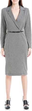 Max Studio Women's Long Sleeve Notch Collar Belted Midi Dress