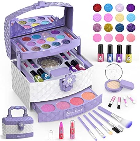 Kids Makeup Kit -35 Pcs Washable Toddler Makeup Kit, (Purple)